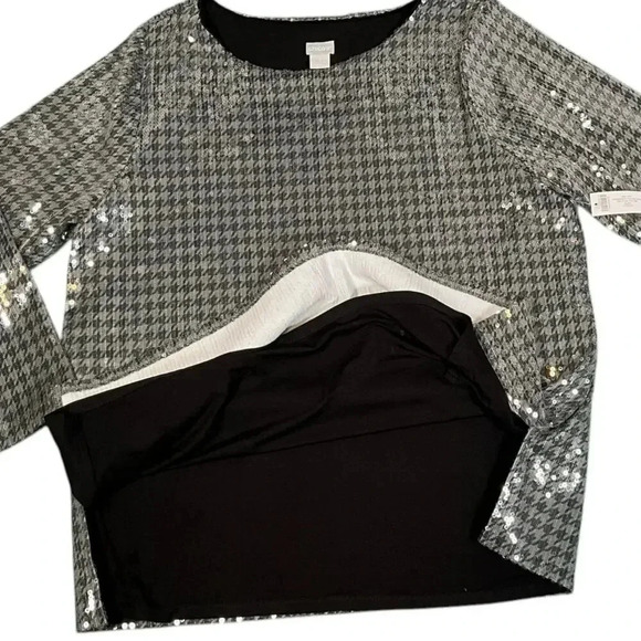 Chicos NWT Houndstooth Sequin Tunic Size 3 US Size XL Silver and Black - Picture 14 of 15